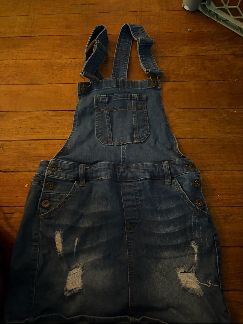 Wax Jean Women's Distressed Blue Denim Overall Dress